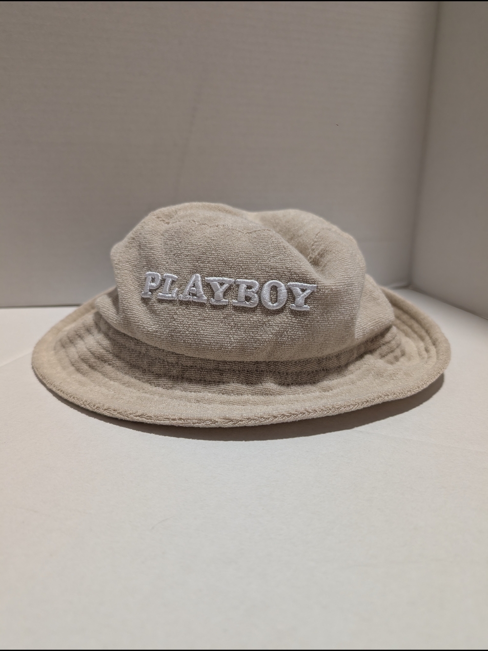 PLAYBOY Beige Terry Cloth Bucket Hat